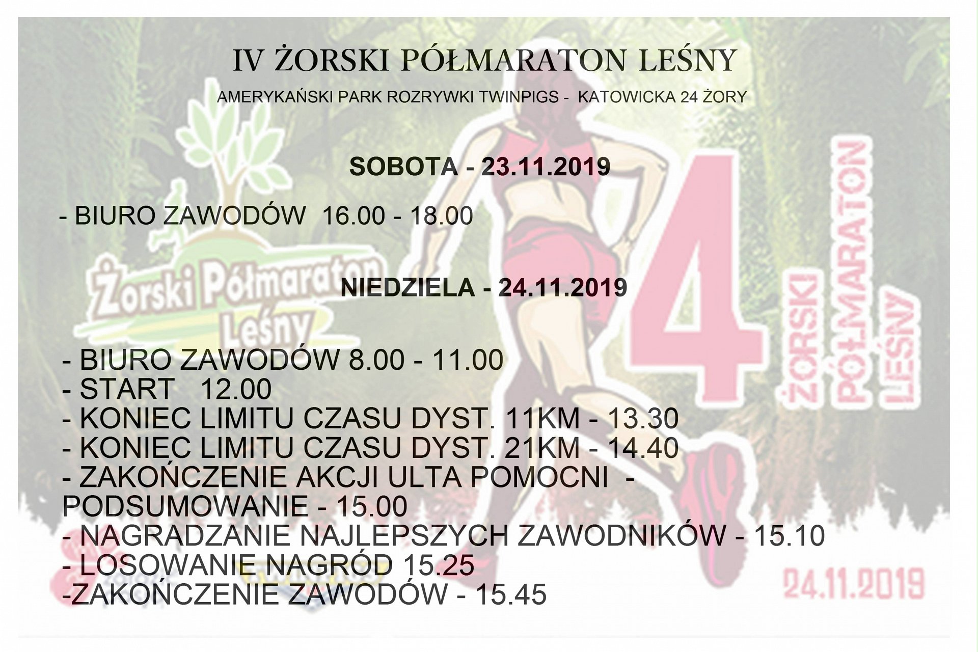 Program IV Żorskiego Półmaratonu Leśnego